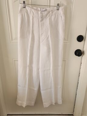 Halston Heritage White Linen Pants with Elastic Waist